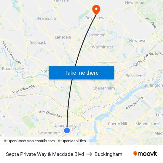 Septa Private Way & Macdade Blvd to Buckingham map