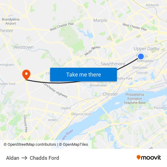 Aldan to Chadds Ford map