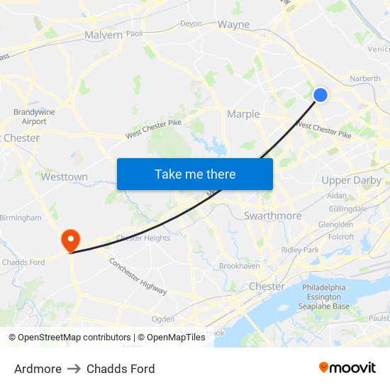 Ardmore to Chadds Ford map