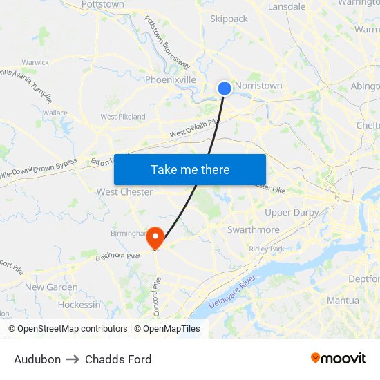Audubon to Chadds Ford map