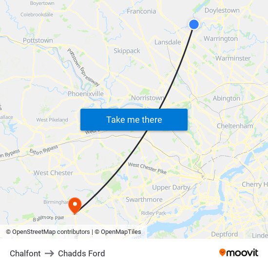 Chalfont to Chadds Ford map