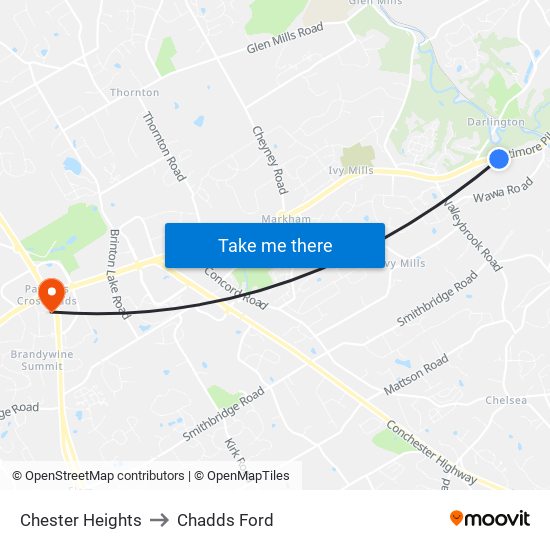 Chester Heights to Chadds Ford map