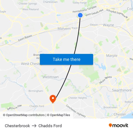 Chesterbrook to Chadds Ford map