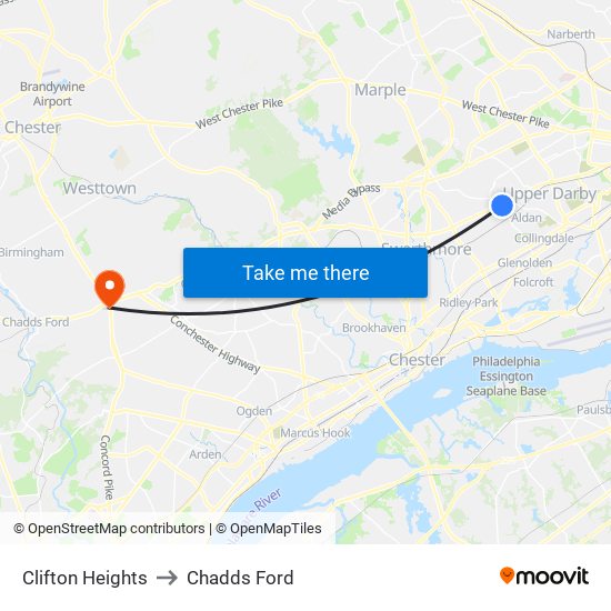 Clifton Heights to Chadds Ford map