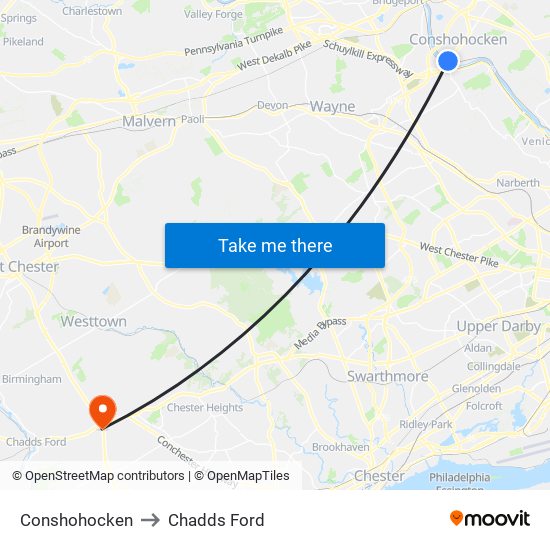Conshohocken to Chadds Ford map