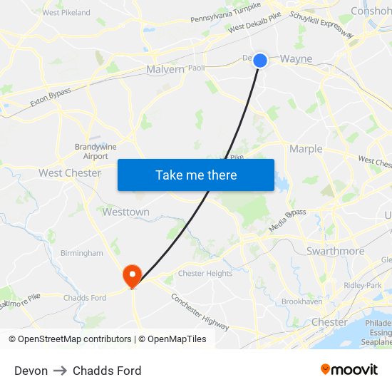 Devon to Chadds Ford map