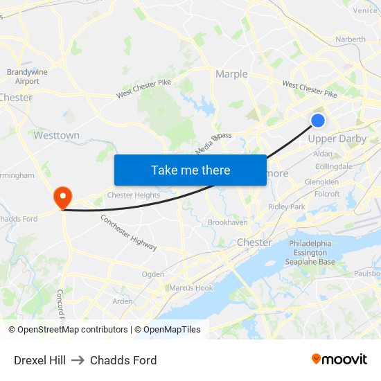 Drexel Hill to Chadds Ford map