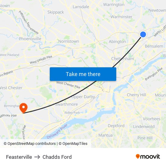 Feasterville to Chadds Ford map