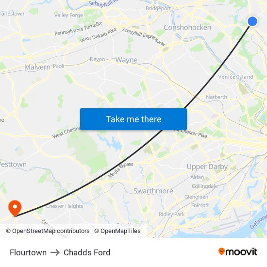 Flourtown to Chadds Ford map