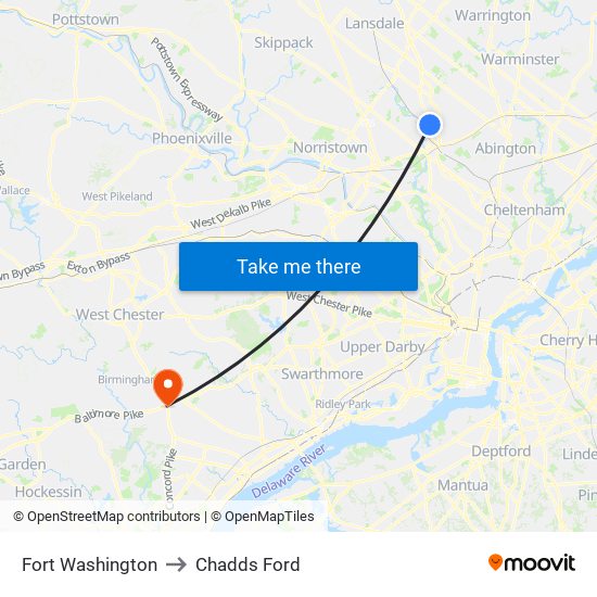 Fort Washington to Chadds Ford map