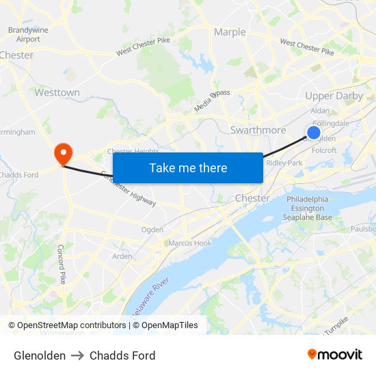 Glenolden to Chadds Ford map