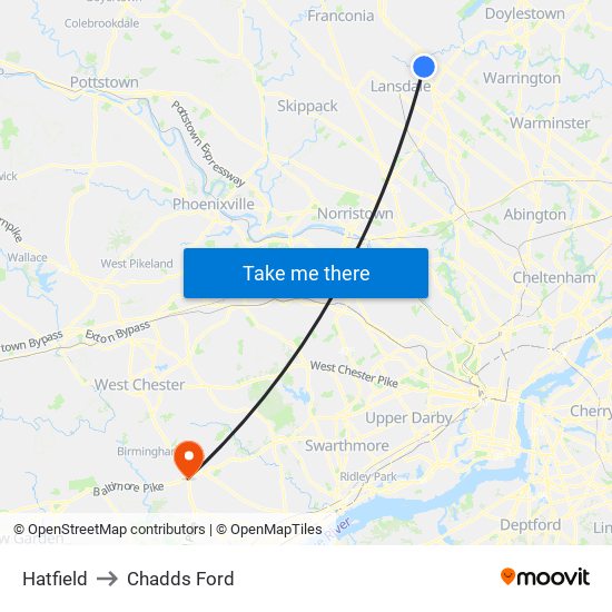 Hatfield to Chadds Ford map