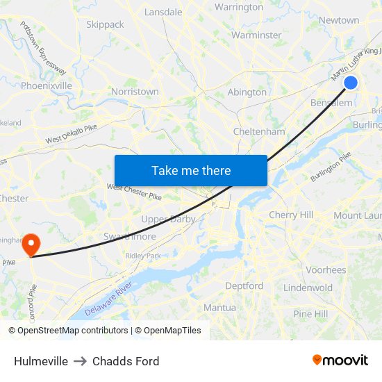 Hulmeville to Chadds Ford map