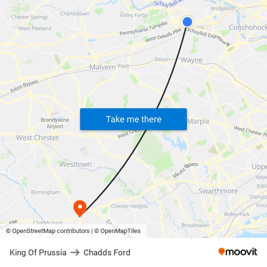 King Of Prussia to Chadds Ford map