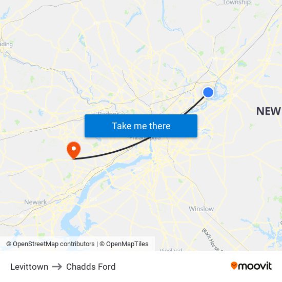 Levittown to Chadds Ford map