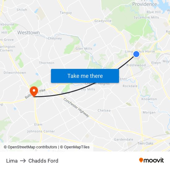 Lima to Chadds Ford map