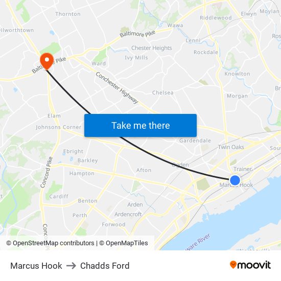 Marcus Hook to Chadds Ford map