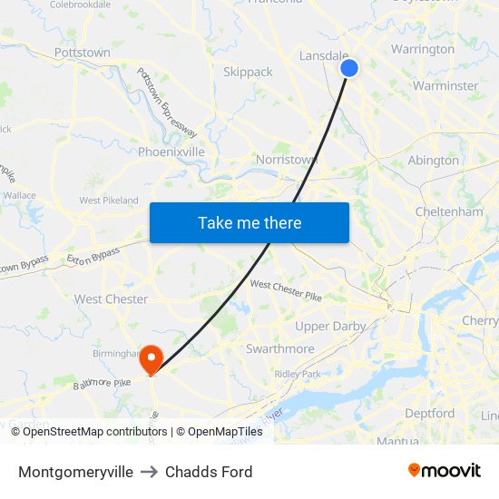 Montgomeryville to Chadds Ford map