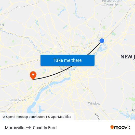Morrisville to Chadds Ford map