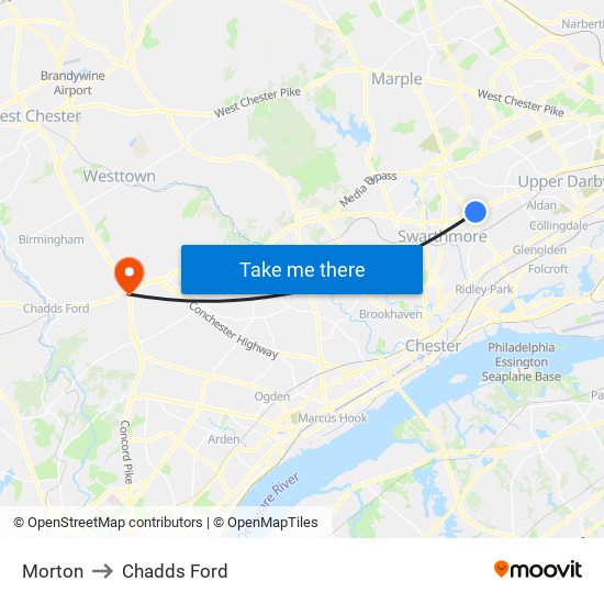 Morton to Chadds Ford map