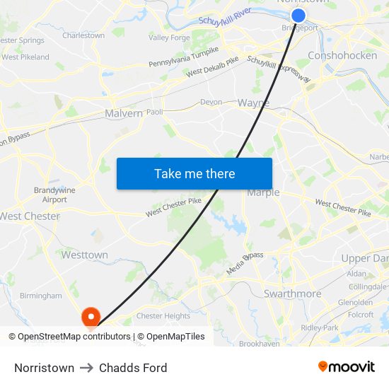 Norristown to Chadds Ford map