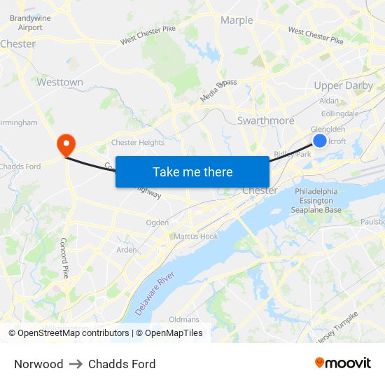 Norwood to Chadds Ford map
