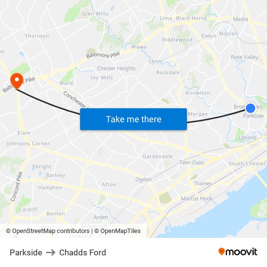 Parkside to Chadds Ford map