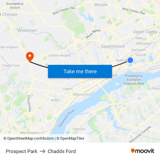 Prospect Park to Chadds Ford map
