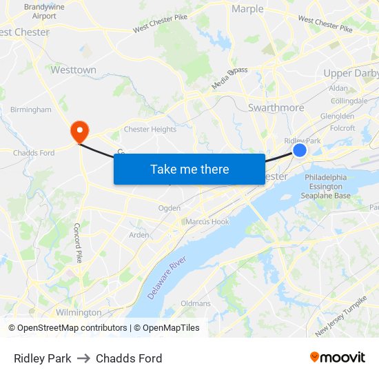 Ridley Park to Chadds Ford map