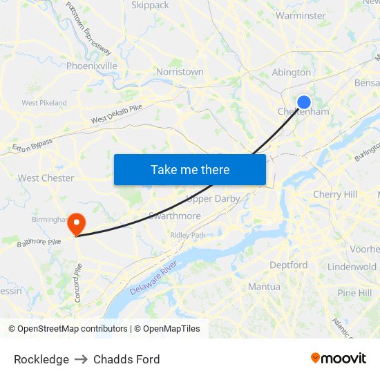 Rockledge to Chadds Ford map