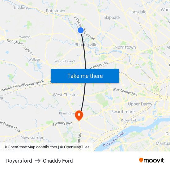 Royersford to Chadds Ford map