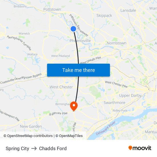 Spring City to Chadds Ford map