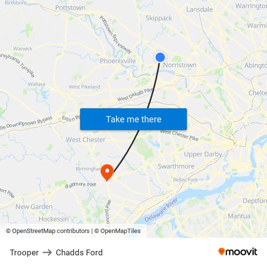 Trooper to Chadds Ford map