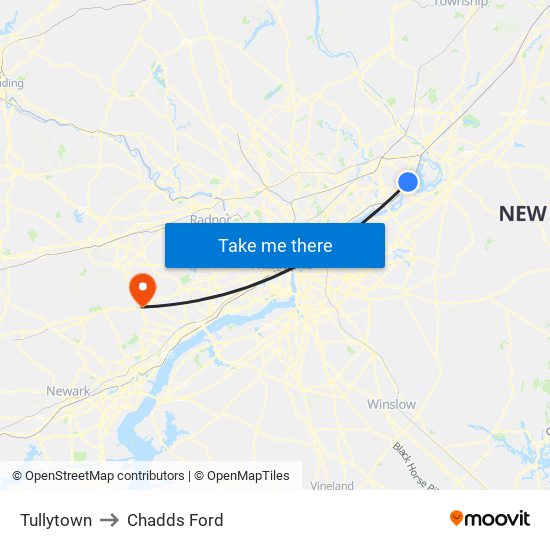 Tullytown to Chadds Ford map