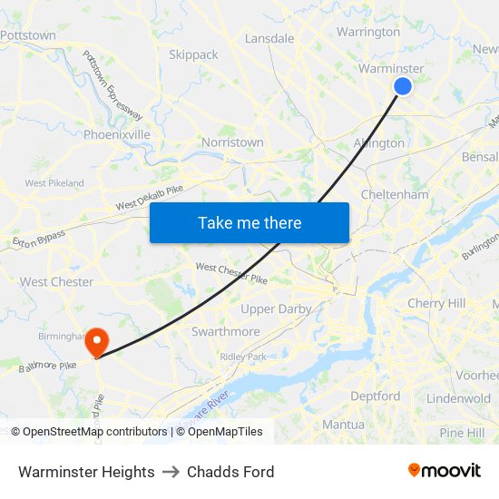 Warminster Heights to Chadds Ford map