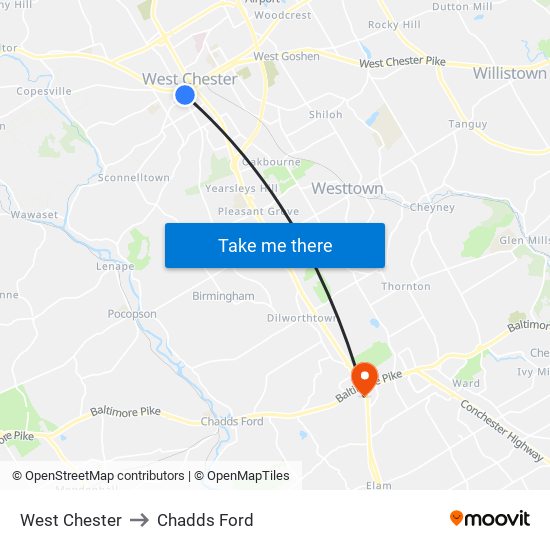West Chester to Chadds Ford map