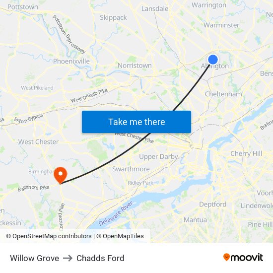 Willow Grove to Chadds Ford map