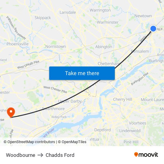 Woodbourne to Chadds Ford map
