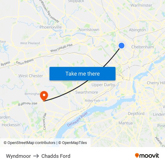 Wyndmoor to Chadds Ford map