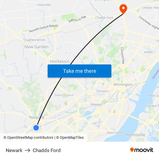 Newark to Chadds Ford map