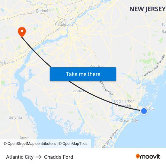 Atlantic City to Chadds Ford map