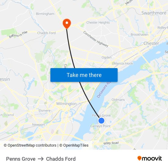 Penns Grove to Chadds Ford map