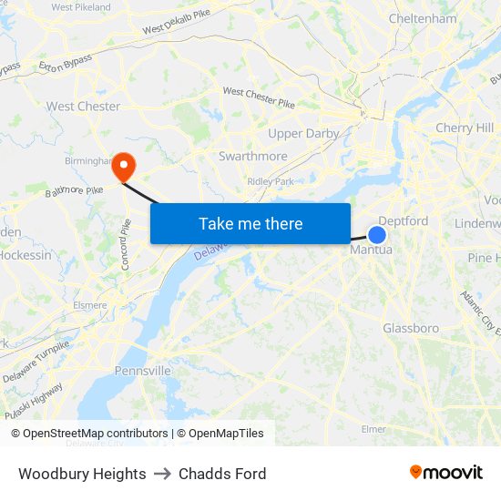 Woodbury Heights to Chadds Ford map