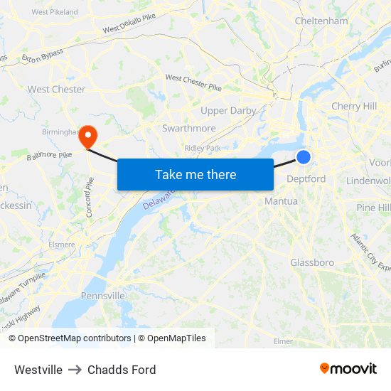 Westville to Chadds Ford map