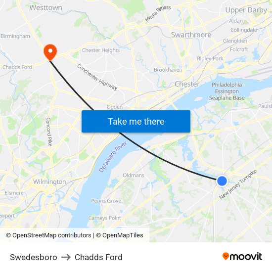 Swedesboro to Chadds Ford map