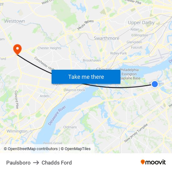 Paulsboro to Chadds Ford map