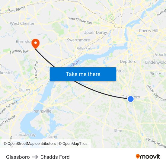 Glassboro to Chadds Ford map