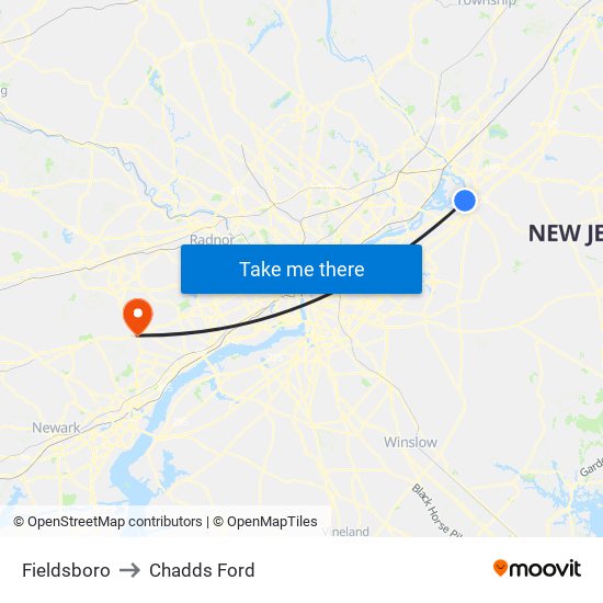 Fieldsboro to Chadds Ford map