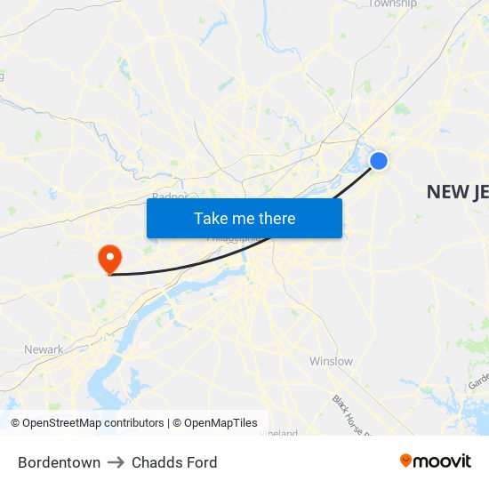 Bordentown to Chadds Ford map
