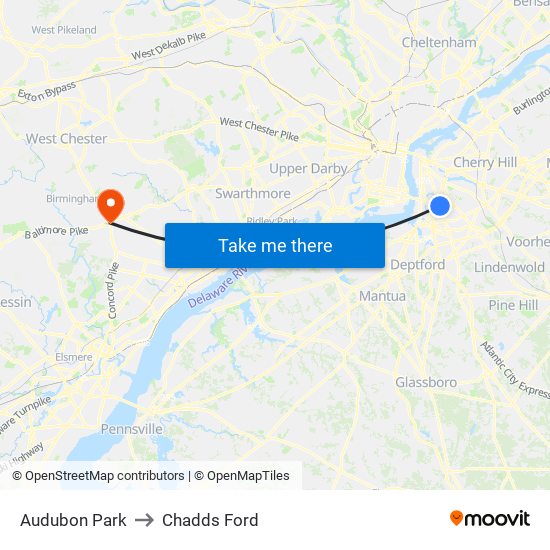 Audubon Park to Chadds Ford map
